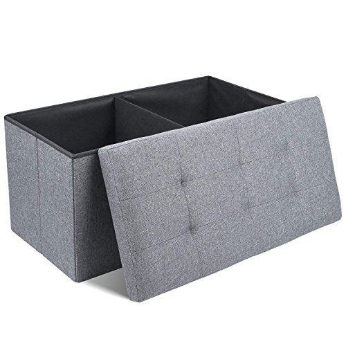 Homfa Baúles de almacenaje Banco Plegable con Espacio de alcenamiento Lino Gris 76x38x38cm Homfa Baúles de almacenaje Banco Plegable con Espacio de alcenamiento Lino Gris 76x38x38cm