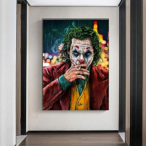 IHlXH Movie Star The Joker Óleo Lienzo Pintura Poster Prints Joker Comic Wall Art Painting Pictures for Living Room Home Decor YHZ4099 60X90 cm sin Marco