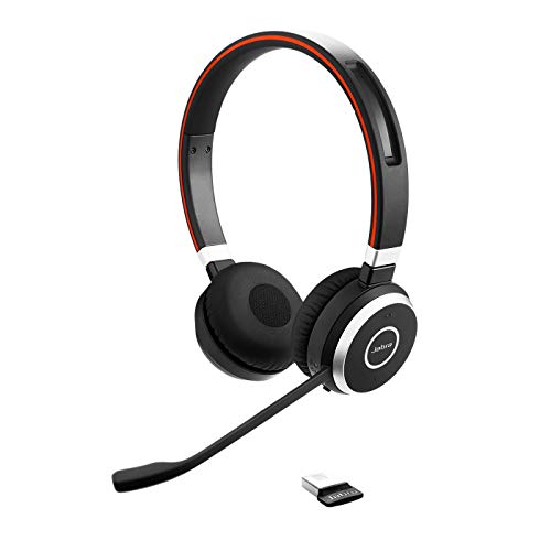 Jabra Evolve 65 UC - Auriculares Inalámbricos Estéreo Optimizados para Comunicaciones Unificadas con Batería de Larga Duración, Adaptador Bluetooth USB, Negro