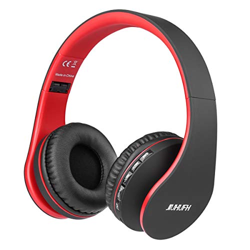 JIUHUFH Auriculares Bluetooth con Micrófono Incorporado/ Reproductor de MP3 / Radio FM / Manos Libres para Teléfonos Celulares (Rojo)