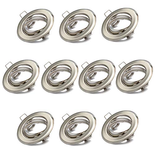 Juego de 10 focos empotrables GU10 – 10 piezas marco de montaje en acero inoxidable cepillado óptica incluye portalámparas GU10 para bombillas LED o halógenas, orientable 30°, redondos Juego de 10 focos empotrables GU10 – 10 piezas marco de montaje en acero inoxidable cepillado óptica incluye portalámparas GU10 para bombillas LED o halógenas, orientable 30°, redondos
