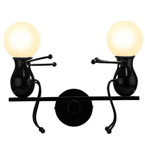 KAWELL Humanoide Creativo Lámpara de Pared Moderno Luz de Pared Simple Apliques de Pared Art Deco Max 60W E27 Base Hierro Titular para Dormitorio, Escalera, Pasillo, Restaurante, Cocina, Negro