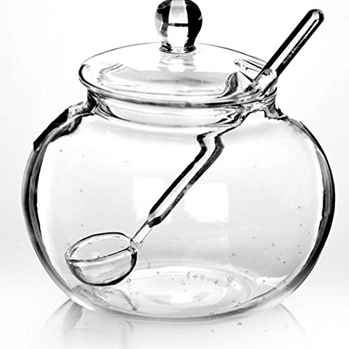 Kicode Cristal transparente hogar 250ml Jarra de vidrio Caramelo especia Cilindro Cocinar Spicing Sugar Bowl