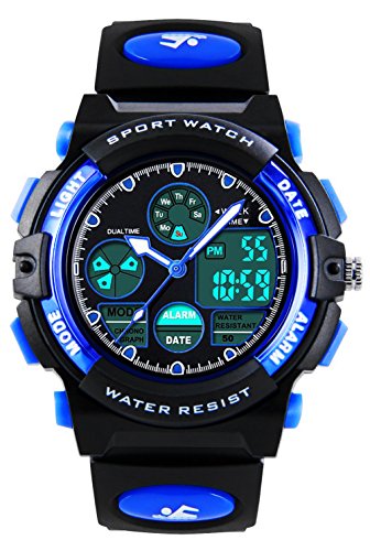 Kids Digital analógico Relojes para niños - Childrens Deportes al Aire Libre Reloj con Alarma/Hora Dual/LED luz, 5 ATM Impermeable electrónico analógico Sport muñeca Relojes para Adolescentes