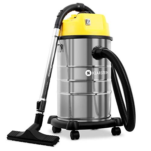 Klarstein IVC-30 - Aspirador Industrial, Seco y húmedo, Doble Motor, 1800W, 19,2 kPa, 30L, 80dB, Sin Bolsa, Filtro HEPA, Protección IPX4, Largo Alcance, Accesorios, Amarillo/metálico Klarstein IVC-30 - Aspirador Industrial, Seco y húmedo, Doble Motor, 1800W, 19,2 kPa, 30L, 80dB, Sin Bolsa, Filtro HEPA, Protección IPX4, Largo Alcance, Accesorios, Amarillo/metálico