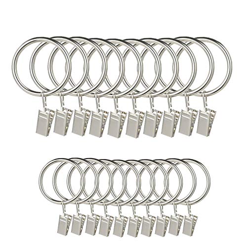 LumenTY 40 Unidades de Anillos de Cortina de Metal para Colgar con Clips para Cortinas y Varillas – 30 y 38 mm de Diámetro Interno Cortina Barra de Cortina de Gasa red con ojo fijo – Plata