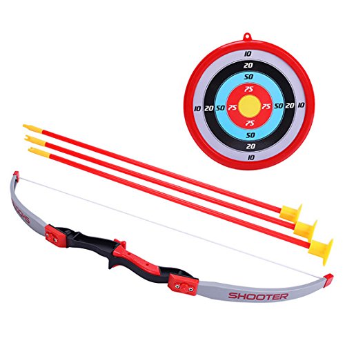 LVPY Set de Tiro con Arco de Juguete para Niños Arco Flecha Estuche Juegos de con 3 Flechas de Tiro,Rojo