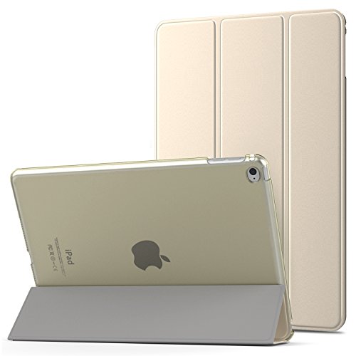 MoKo Funda para iPad Air 2 - Ultra Slim Función de Soporte Protectora Plegable Smart Cover Trasera Transparente Durable para Apple iPad Air 2 9.7 Pulgadas, Oro (Auto Sueño/Estela)