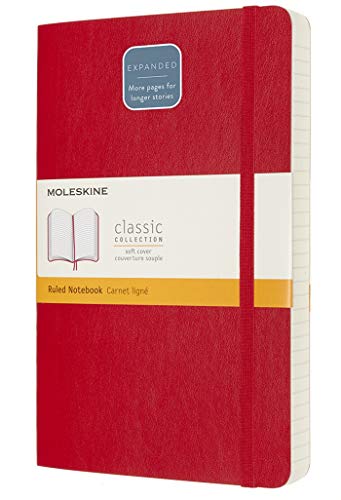 Moleskine - Cuaderno Clásico con Hojas de Rayas, Tapa Blanda y Cierre con Goma Elástica, Tamaño Grande 13 x 21 cm, Color Rojo Escarlata, 400 páginas