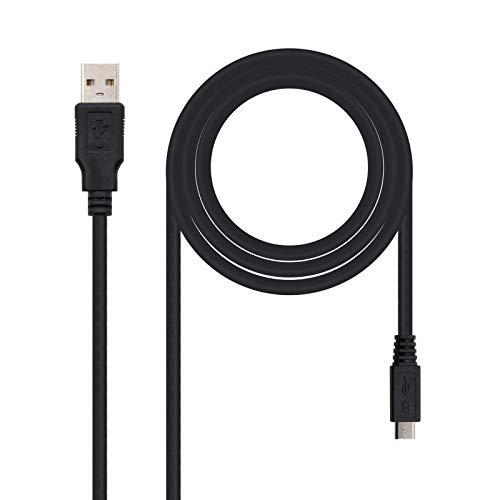 NANOCABLE 10.01.0501 - Cable USB 2.0 a Micro USB, Uso Principal en moviles y camaras Digitales, Tipo A/M-Micro B/M, Macho-Macho, Negro, 1.8mts