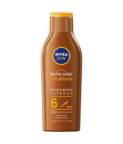 NIVEA SUN Leche Solar Zanahoria FP 6 (1 x 200 ml), protección solar para un bronceado bonito y duradero, protector solar hidratante resistente al agua NIVEA SUN Leche Solar Zanahoria FP 6 (1 x 200 ml), protección solar para un bronceado bonito y duradero, protector solar hidratante resistente al agua