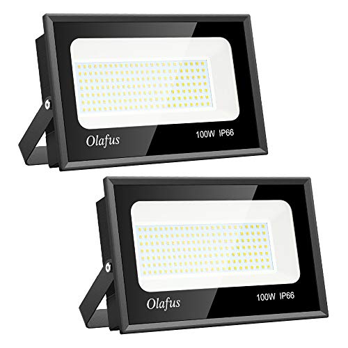 Olafus 2 Pack 100W Focos LED Exterior, IP66 Impermeable 11000LM 5000K Blanco Frío Floodlight LED, Equivalente a 550W Halógeno, Foco para Iluminación de Seguridad, Almacén, Garaje, Patio, Fábrica