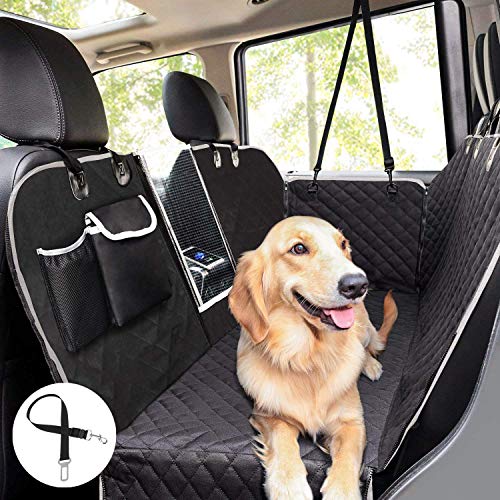 Pecute Funda Perros Coche, Funda de Asiento para Perros Impermeable y Resistente, Protector Coche Perros con Rejilla Flexible Pasar Aire, Universal para SUV, Camión, Transportar y Viaje