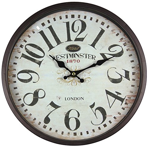 Perla PD Design - Reloj de pared de metal lacado con esfera de cristal y diseño vintage Diámetro de 30 cm., metal, Westminster.