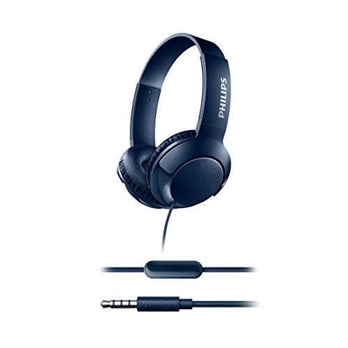 Philips Bass+ SHL3075BL - Auriculares con micrófono (Cable, Bajos potentes, Plegables, Ligeros y Elegantes) Azul