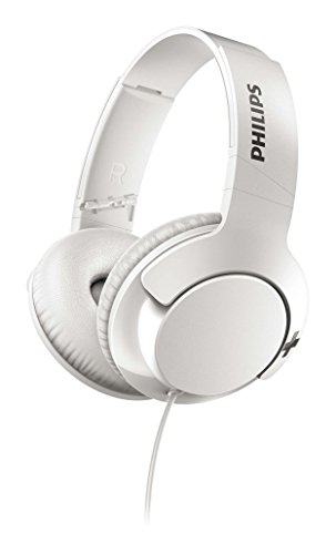 Philips Bass+ SHL3175WT - Auriculares con micrófono, Cable, Bajos potentes, Plegables, Ligeros y Elegantes, Blanco
