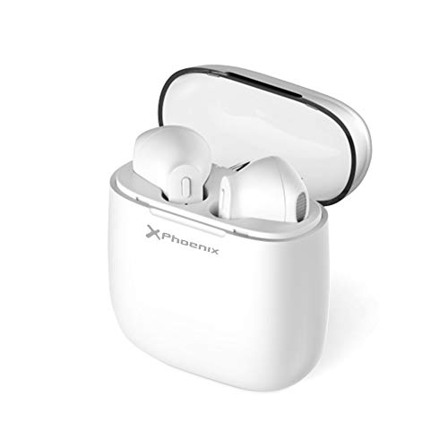 Phoenix Technologies, Auriculares Inalámbricos Bluetooth Mini Twins Estéreo In-Ear con Estuche de Carga Portátil y Micrófono Integrado para iPhone y Android Blancos