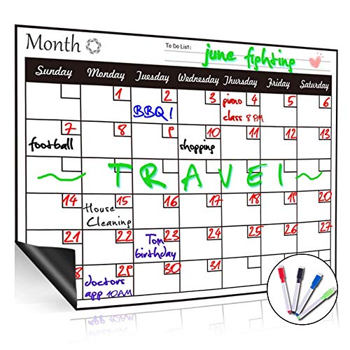 Pizarra blanca magnética de borrado en seco, con calendario mensual, organizador mensual y semanal, planificador para frigorífico de cocina, el aula escolar y sala de reuniones, color Horizontal