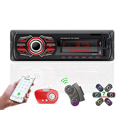 Radio Coche, TOYOUSONIC 12V Universal Autoradio 1 DIN Bluetooth Llamadas Manos Libres Car Stereo Reproductor MP3 Radio FM Doble USB Carga Rapida/AUX/SD con Control Remoto del Volante