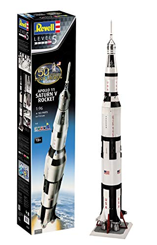 Revell- Apollo 11 Saturn V Rocket, Escala 1:96 Kit de Modelos de plástico, Color Blanco (03704)