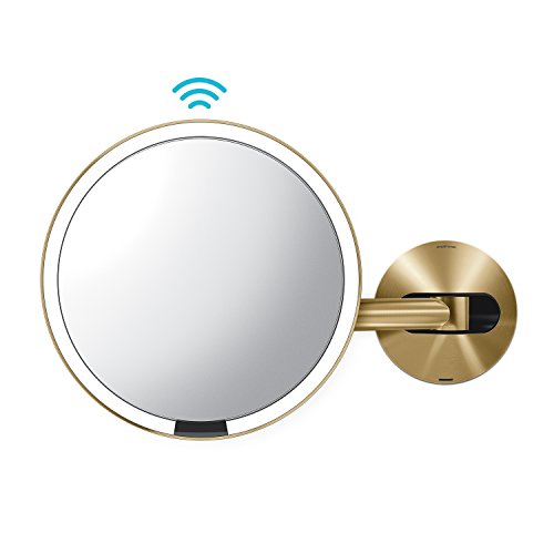 simplehuman Recargable Espejo con Sensor de Pared, Acero Inoxidable de latón, 20 cm | Aumento 5X