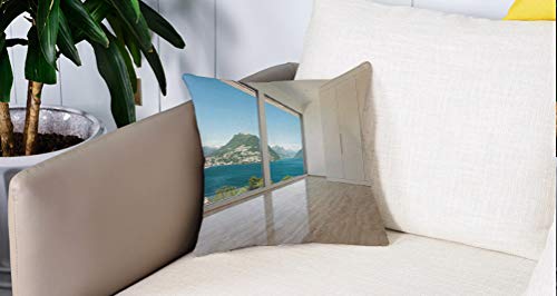 Square Soft and Cozy Pillow Covers,Decoración moderna, interior del ático, sala de estar vacía, grandes ventanas, vistas al mar y ,Funda para Decorar Sofá Dormitorio Decoración Funda de almohada.