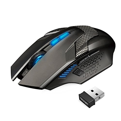 TECKNET Ratón Gaming Inalámbrico 2.4G Ratón Óptico Gaming Mouse Profesional para Gaming, Ratón con Receptor, 8 Botones, 4800DPI, 5 dpi Ajustables con LED