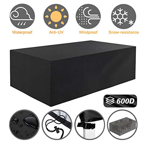 Tvird Funda para Muebles de Jardín,Copertura Impermeable para Mesas Rectangular,Cubierta de Exterior Funda Protectora Muebles Mesas Sillas Sofás Exterior 600D Oxford (242 x 162 x 100CM) -Negro Tvird Funda para Muebles de Jardín,Copertura Impermeable para Mesas Rectangular,Cubierta de Exterior Funda Protectora Muebles Mesas Sillas Sofás Exterior 600D Oxford (242 x 162 x 100CM) -Negro