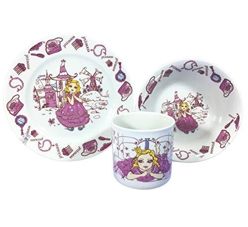 Vajilla Infantil (3 Piezas con diseño de decoración Compuesto de Taza Bol y Plato Porcelana auténtica.