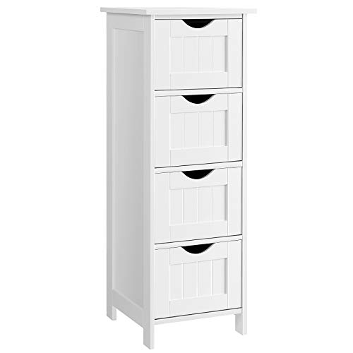 VASAGLE LHC40W-Cómoda (30 x 82 x 30 cm), Color Blanco, Madera, Cómoda con 4 cajones VASAGLE LHC40W-Cómoda (30 x 82 x 30 cm), Color Blanco, Madera, Cómoda con 4 cajones