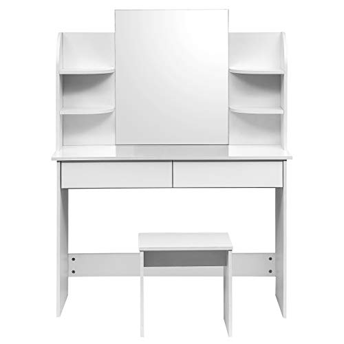 WOLTU Tocadores con Taburete y Espejo Mesa de Maquillaje Brillante con 4 Estantes 108x40x142cm Blanco MB6044ws WOLTU Tocadores con Taburete y Espejo Mesa de Maquillaje Brillante con 4 Estantes 108x40x142cm Blanco MB6044ws