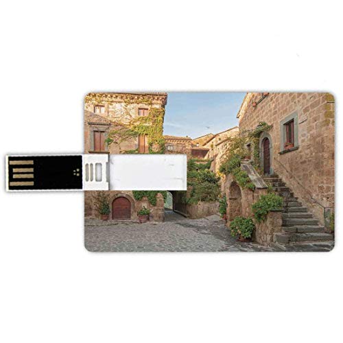 32G USB Flash Drives Forma de tarjeta de crédito Tarjeta de memoria toscana Estilo de tarjeta bancaria Casas de pueblo con coloridas flores afuera en Burano Village Venecia Italia Imagen, Marfil Verde