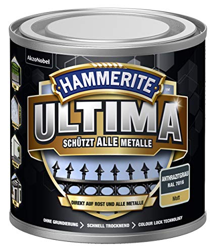 5379747 Hammerite ULTIMA - Barniz protector para metal, 250 ml, color gris antracita mate RAL 7016