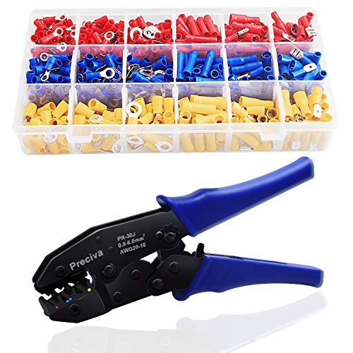 Alicates de terminales Crimpadora de Alambre kit,Preciva 0.5-6 mm² de trinquete ajustable con 700 Terminal para terminales de cable aislados Alicates de terminales Crimpadora de Alambre kit,Preciva 0.5-6 mm² de trinquete ajustable con 700 Terminal para terminales de cable aislados