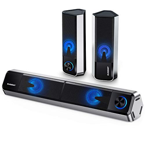 Altavoces PC ELEGIANT, 10W Barra de Sonido Bluetooth 5.0 Sobremesa con Cable USB Estéreo de 2.0 Canales con 4 Modos de Luz LED Altavoz Separable Ajustable para Ordenador Escritorio Fiesta Móvil