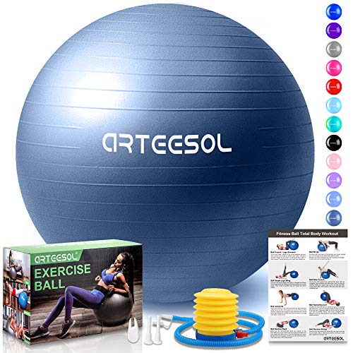 arteesol Balón de Ejercicio Anti-explosión, 45cm/55cm/65cm/75cm/85cm Fitness Yoga Ball Estabilizador de balón de Equilibrio Resistente con Bomba rápida para Core Force (Azul Oscuro, 65cm)