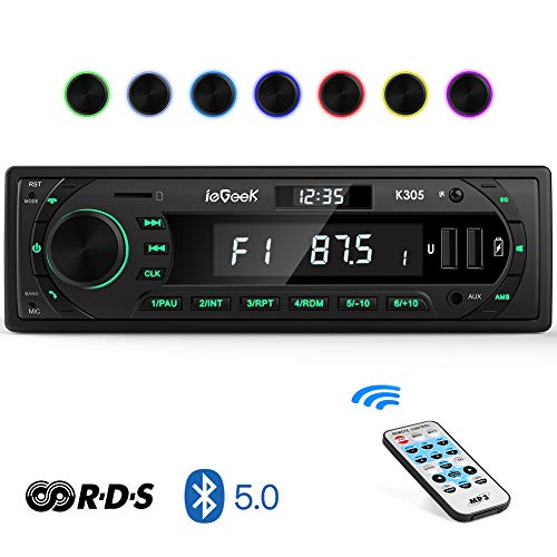 Autoradio Bluetooth Coche RDS Estéreo ieGeek, Luz de Botón 7 Colores, 60W X 4 Soporta FM/AM/AUX/MP3/WMA/WAV/USB/SD/Control Remoto, Reloj de visualización, Guardar 30 Emisoras de Radio, 1DIN Autoradio Bluetooth Coche RDS Estéreo ieGeek, Luz de Botón 7 Colores, 60W X 4 Soporta FM/AM/AUX/MP3/WMA/WAV/USB/SD/Control Remoto, Reloj de visualización, Guardar 30 Emisoras de Radio, 1DIN