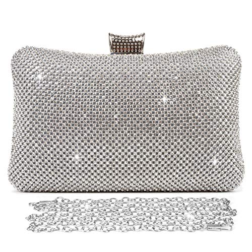 BAIGIO Bolso Fiesta Mujer Plateado, Clutch Bolso de Noche Boda Ceremonia Novia Cartera de Mano con Anillo Diamante BAIGIO Bolso Fiesta Mujer Plateado, Clutch Bolso de Noche Boda Ceremonia Novia Cartera de Mano con Anillo Diamante
