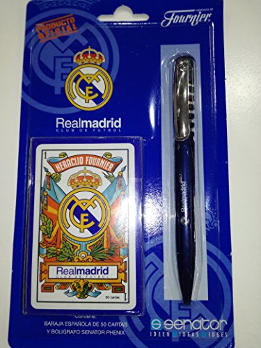 BARAJA ESPAÑOLA DE 50 CARTAS Y BOLIGRAFO REAL MADRID