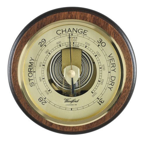 Barómetro tradicional con texto en inglés de madera diseño de beautiful. Mecanismo Percison