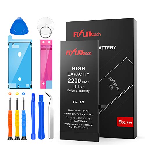 Batería para iPhone 6 2200mAH Reemplazo de Alta Capacidad, FLYLINKTECH Batería para iPhone 6 con 22% más de Capacidad Que la batería Original y con Kits de Herramientas de reparación, Cinta Adhesiva Batería para iPhone 6 2200mAH Reemplazo de Alta Capacidad, FLYLINKTECH Batería para iPhone 6 con 22% más de Capacidad Que la batería Original y con Kits de Herramientas de reparación, Cinta Adhesiva