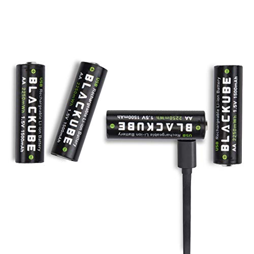 Blackube Micro USB Batería Recargable Recargable -USB Batería de Litio Micro Accu AA -1.5V 1500mAh - Protección Ambiental Recargable sin Efecto Memoria (4 Paquetes)