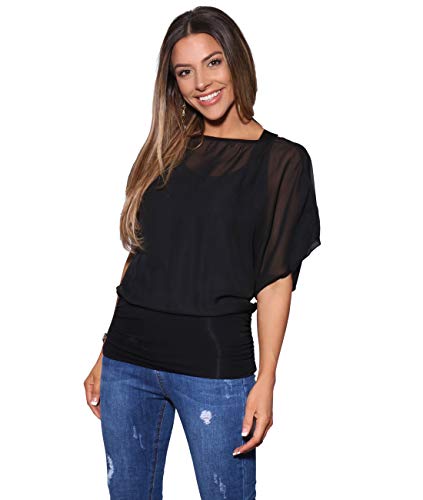 Blusas Camisas Mujer Elegante Grande Top Bonita Fiesta Transparente Juvenil Tallas Grandes Fiesta Moda, (Negro (3559), 42 EU (14 UK)), 3559-BLK-14