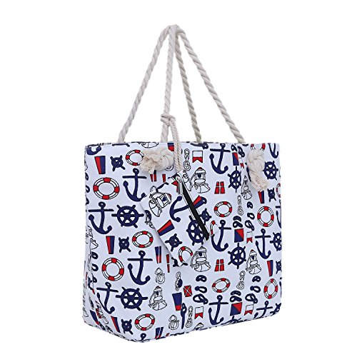Bolsa de Playa Grande con Cremallera 58 x 38 x 18 cm diseño marítimo Barco Blanco Azul Rojo Shopper Bolsa de Hombro Estilo de yate (Yacht Style) Bolsa de Playa Grande con Cremallera 58 x 38 x 18 cm diseño marítimo Barco Blanco Azul Rojo Shopper Bolsa de Hombro Estilo de yate (Yacht Style)