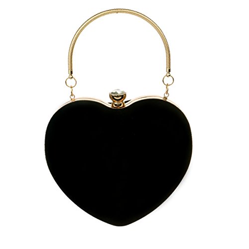 Bolso de mano de gamuza para mujer con forma de corazón, de ZLMBAGUK, bolso de noche, fiesta, con cadena y anillo, color Negro, talla Talla única