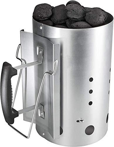 Bruzzzler Chimenea de encendido, encendedor de carbón de barbacoa, con mango de seguridad de plástico y asa abatible, Plata, 31x19,5x30,5 cm, 200100001066
