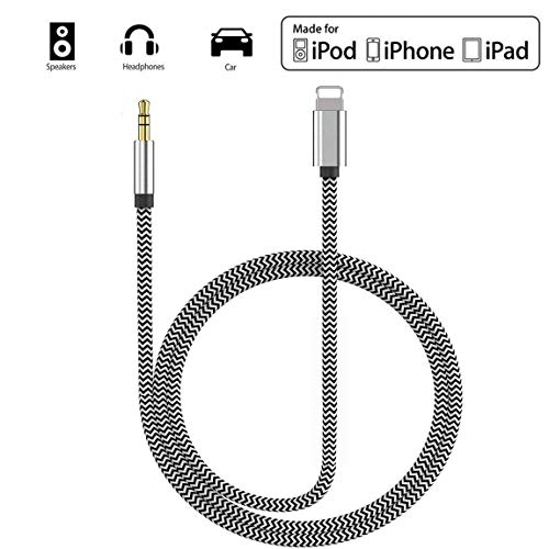 Cable Auxiliar para iPhone 11 Cable Auxiliar para Auto a Jack Adaptador de 3.5mm para iPhone 7Plus/8/X/XS/XR/11 a Radio de Coche/Adaptador de Altavoz/Auriculares Compatible con Todos los iOS