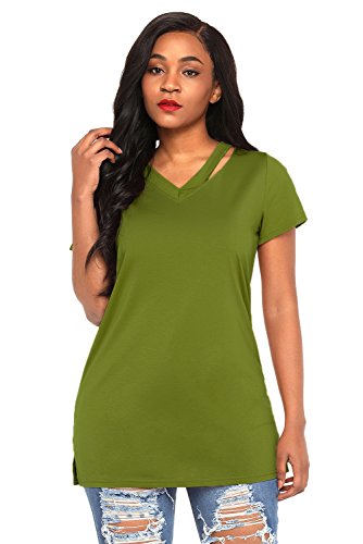 Camiseta básica de ajuste holgado verde, camiseta con tirantes en la parte superior, blusa para fiestas, camiseta de estilo informal, talla XXL, verano. Camiseta básica de ajuste holgado verde, camiseta con tirantes en la parte superior, blusa para fiestas, camiseta de estilo informal, talla XXL, verano.