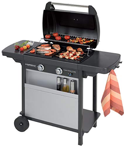 Campingaz 2 Series Classic LX Vario Barbacoa a Gas, BBQ con 2 Quemadores, 7.5 KW, Plancha y Parrilla de Acero Estampado, 2 Mesas Laterales