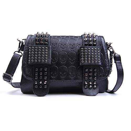 EVEOUT Bolso Bandolera Estampado de Calaveras Punk para Mujer Bolso de Hombro de Calavera Gótica de Cuero con Cadena/Cartera Larga para Mujer Modelo EVEOUT Bolso Bandolera Estampado de Calaveras Punk para Mujer Bolso de Hombro de Calavera Gótica de Cuero con Cadena/Cartera Larga para Mujer Modelo